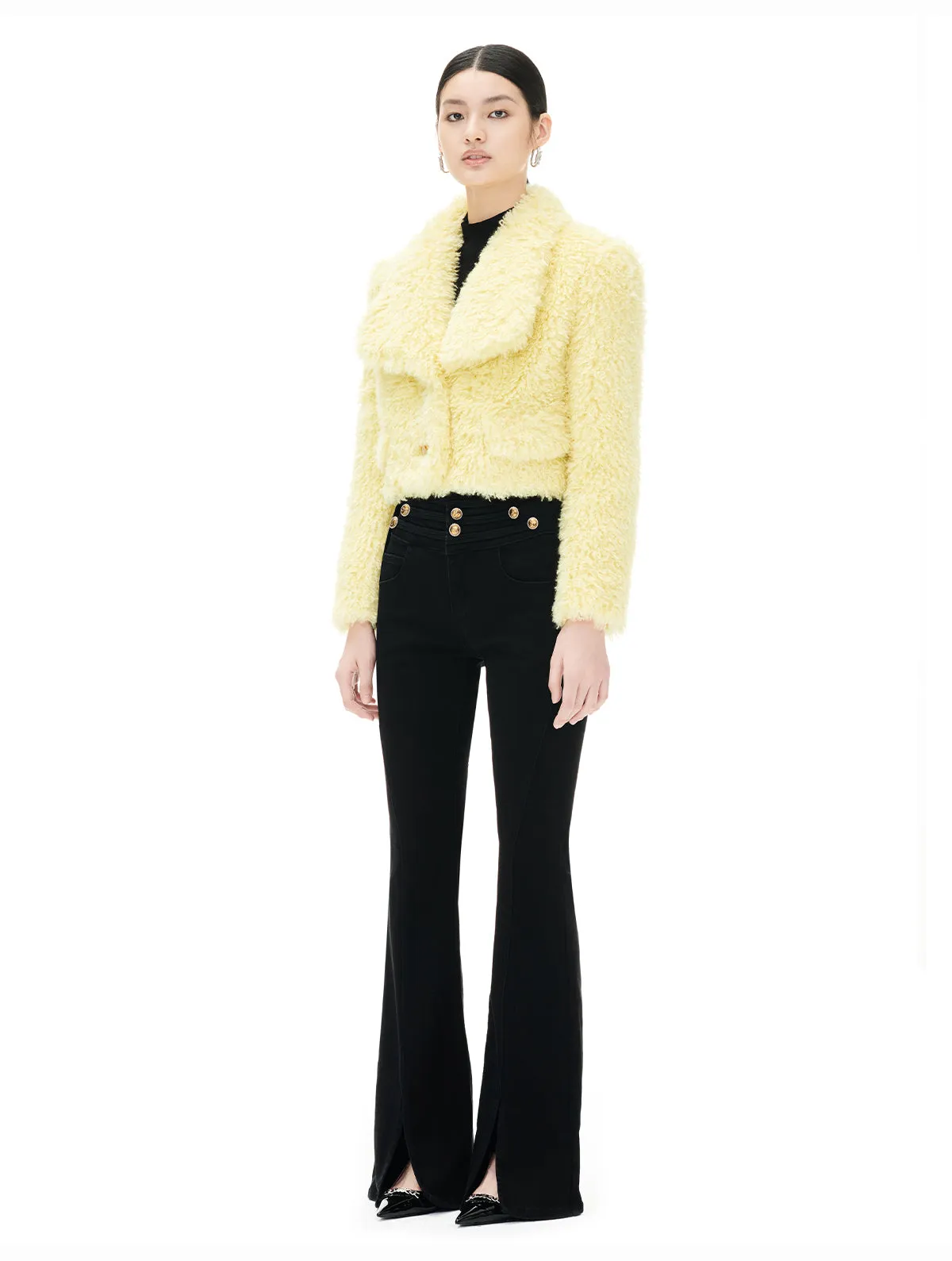 YES BY YESIR 2023 autumn winter  pastel yellow sheep short fur coat- Naia
