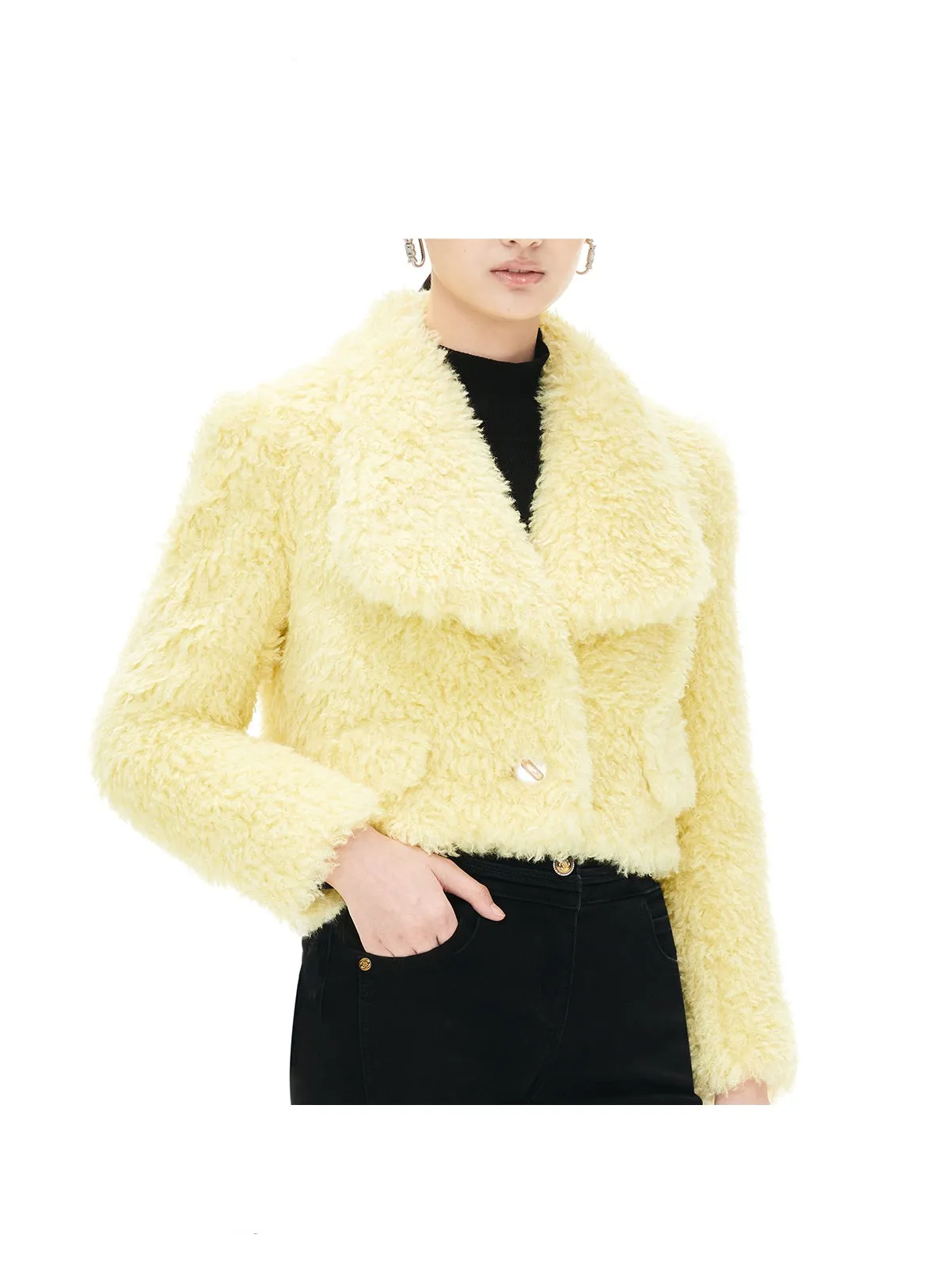 YES BY YESIR 2023 autumn winter  pastel yellow sheep short fur coat- Naia