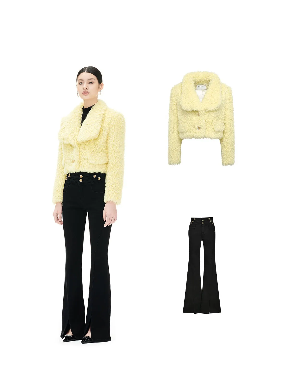 YES BY YESIR 2023 autumn winter  pastel yellow sheep short fur coat- Naia
