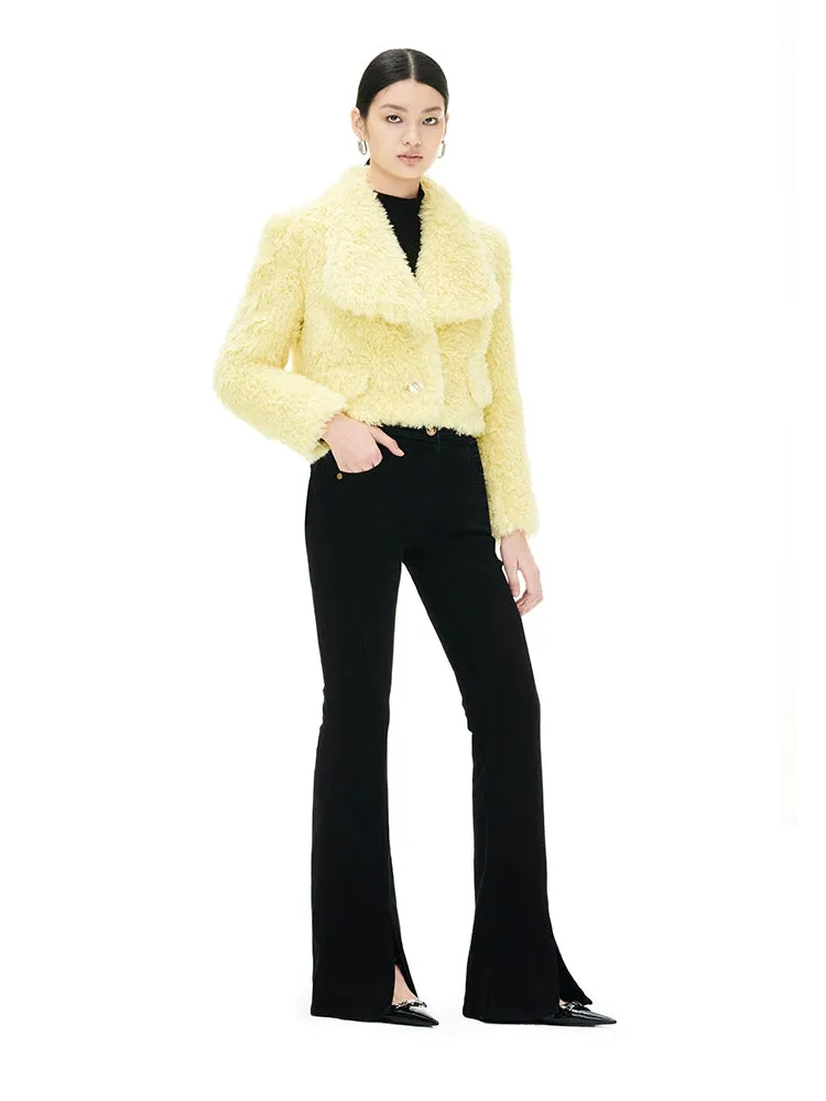 YES BY YESIR 2023 autumn winter  pastel yellow sheep short fur coat- Naia