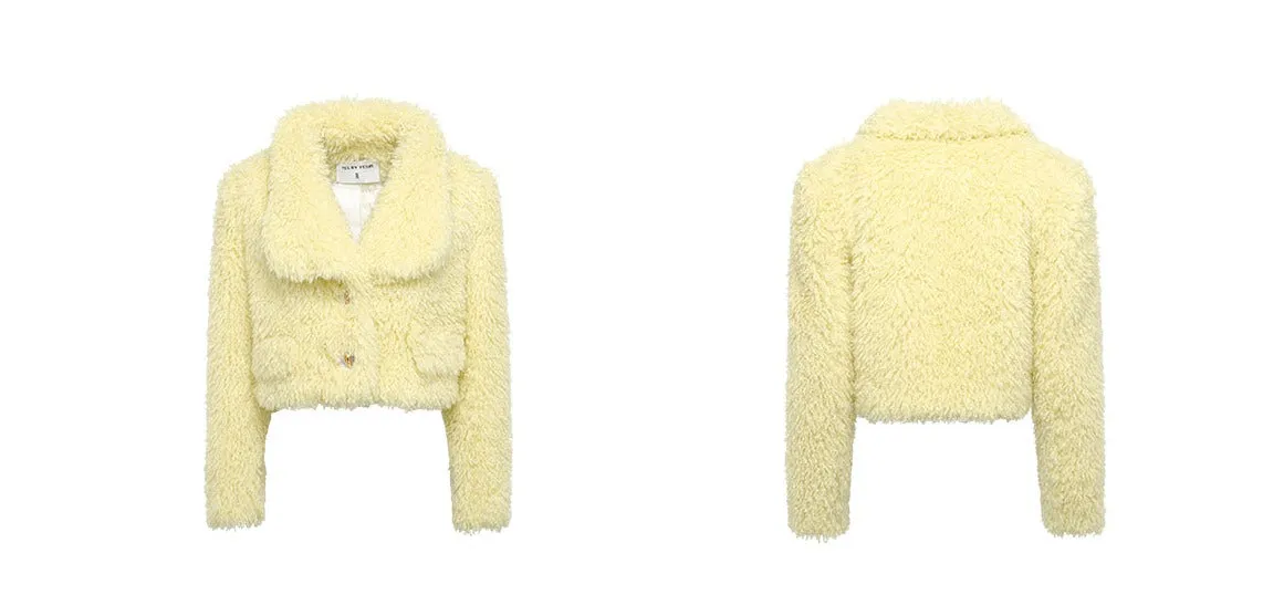 YES BY YESIR 2023 autumn winter  pastel yellow sheep short fur coat- Naia