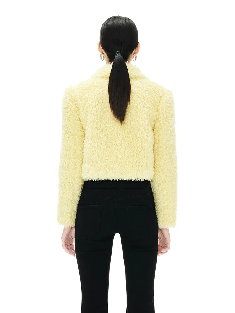 YES BY YESIR 2023 autumn winter  pastel yellow sheep short fur coat- Naia