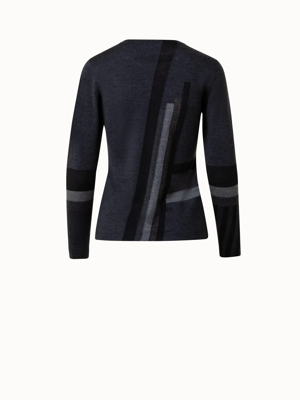 Zig Zag Trapezoid Intarsia Wool Silk Knit Pullover