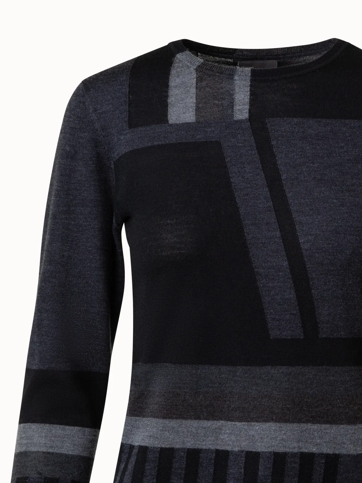 Zig Zag Trapezoid Intarsia Wool Silk Knit Pullover
